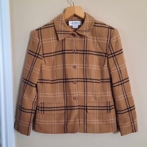 Vtg Jones Cropped Wool Coat Peacoat Trench Coat Plaid